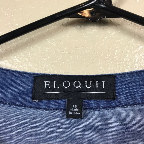 Eloquii Dark Chambray Ruffle Button Front Shirt - Picture 4 of 4